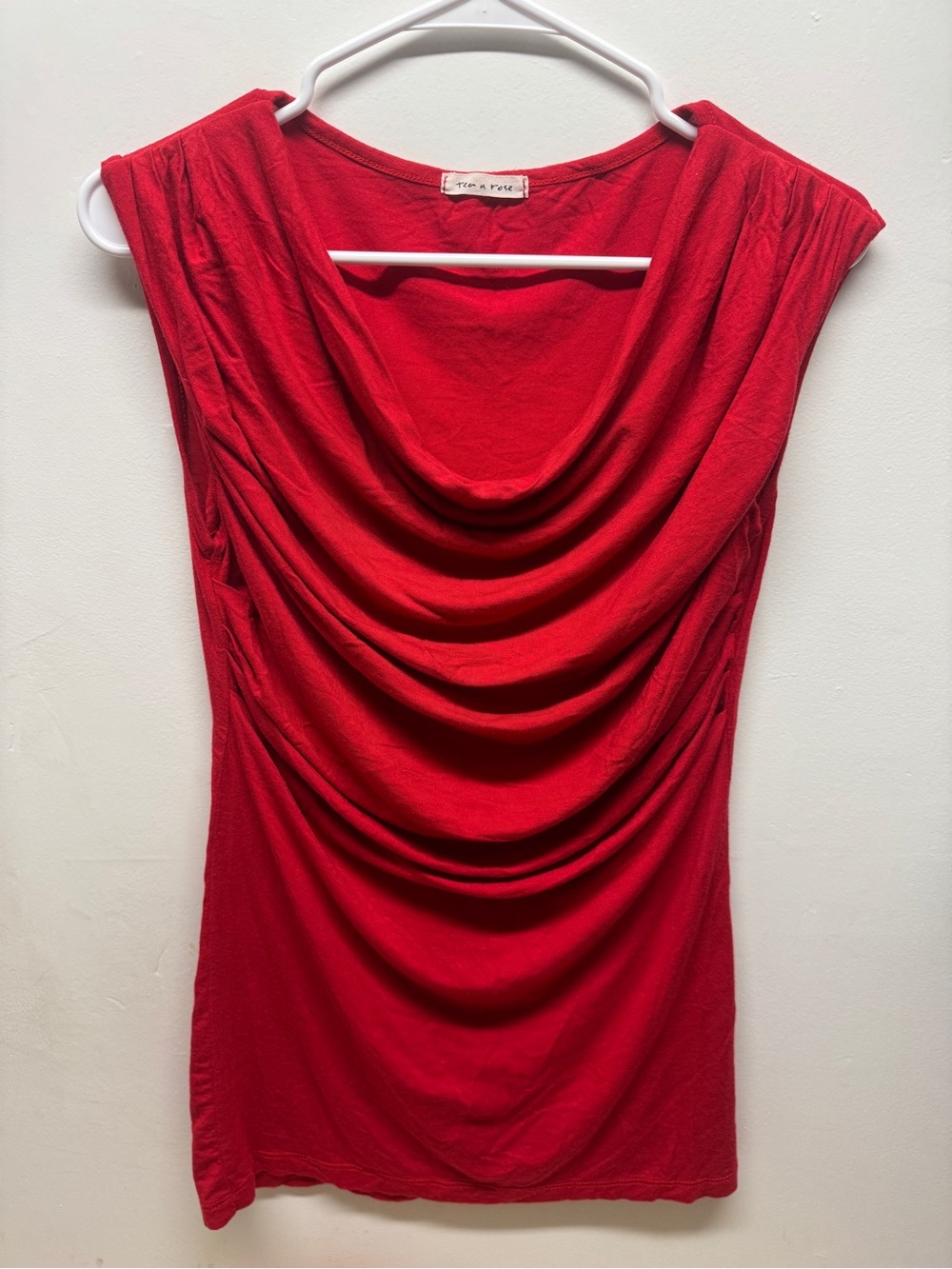 Tea n Rose Red Draped Cowl Neck Women’s Top